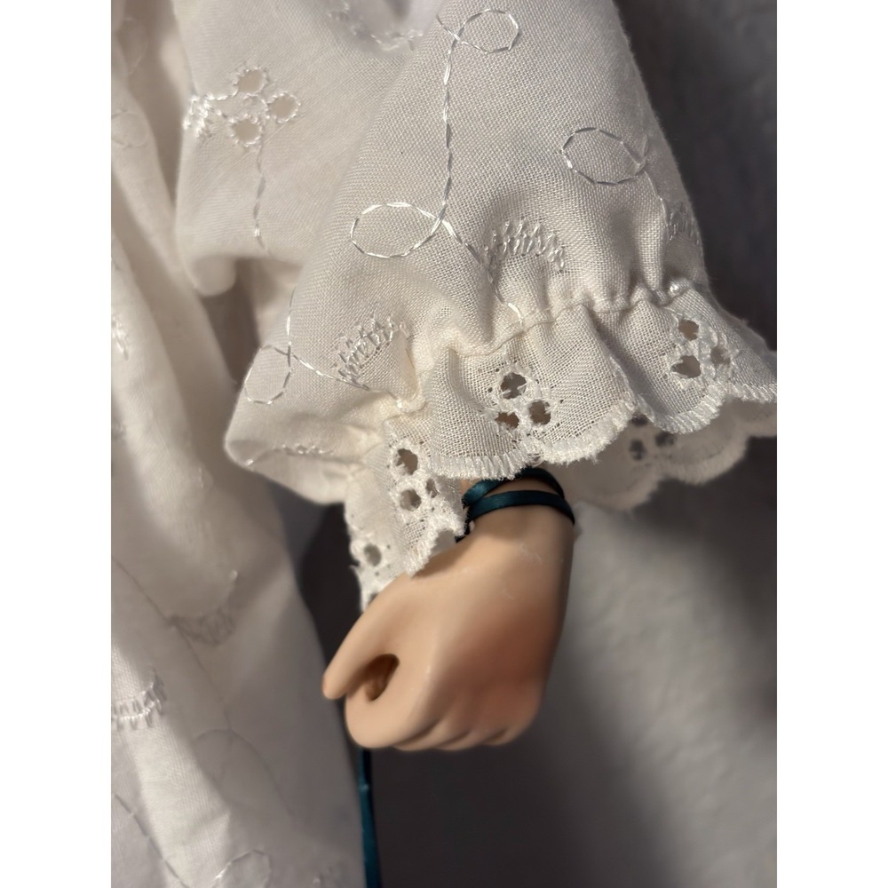 Curly Blonde Hair Porcelain Doll 16" Blue Eyes All White Gown - Picture 4 of 13
